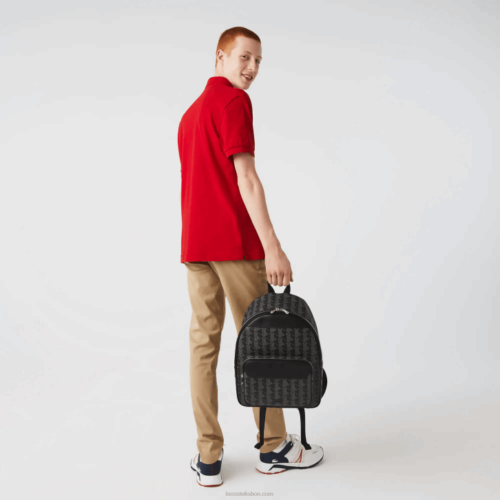 homens Lacoste monograma noir gris h45 mochila de lona com monograma the blend 08D02058