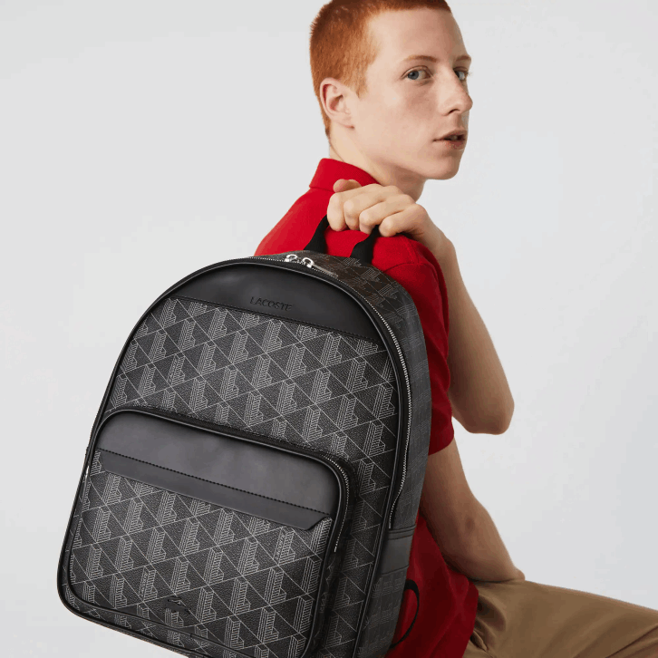 homens Lacoste monograma noir gris h45 mochila de lona com monograma the blend 08D02058