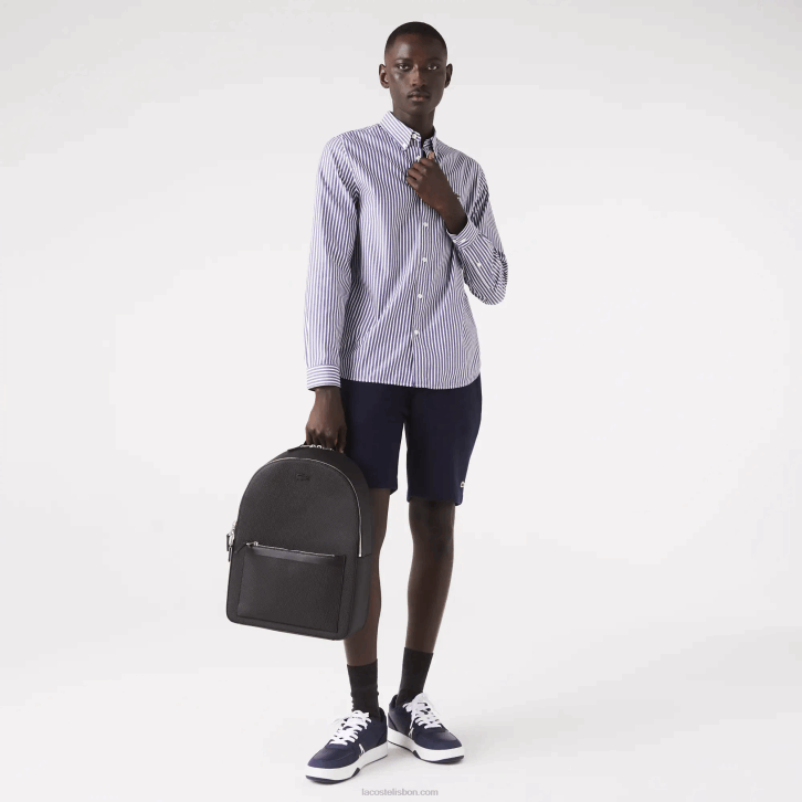 homens Lacoste preto 000 mochila de couro chantaco com costura fosca 08D02022
