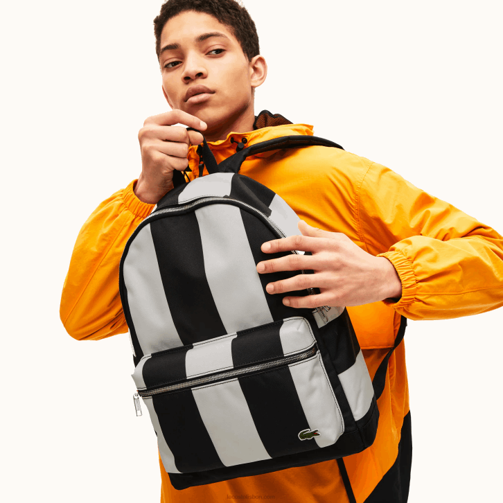 homens Lacoste preto branco 279 mochila listrada bolsa destacável ao vivo 08D02055