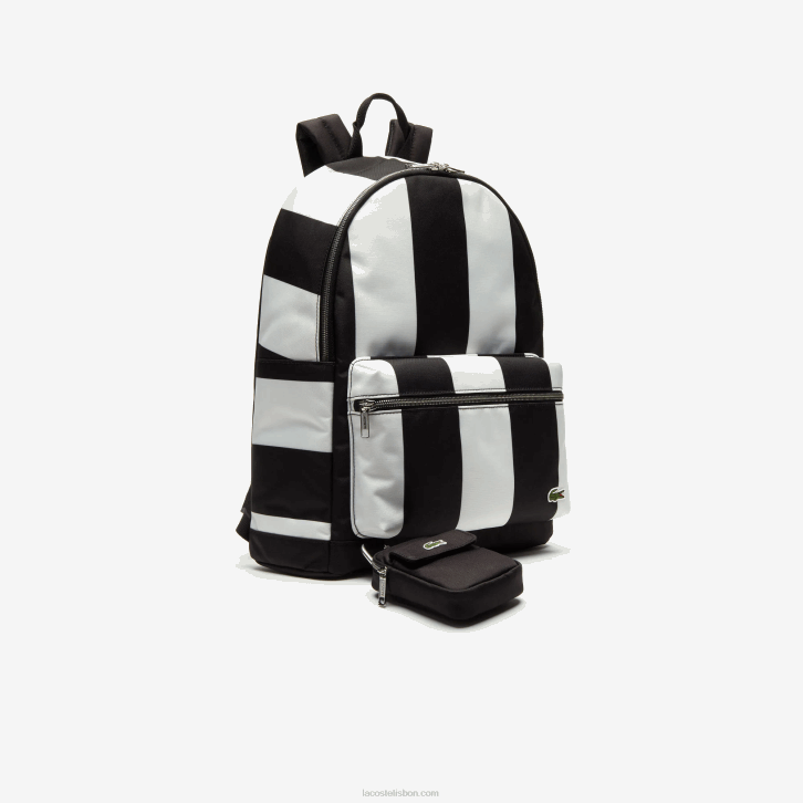 homens Lacoste preto branco 279 mochila listrada bolsa destacável ao vivo 08D02055