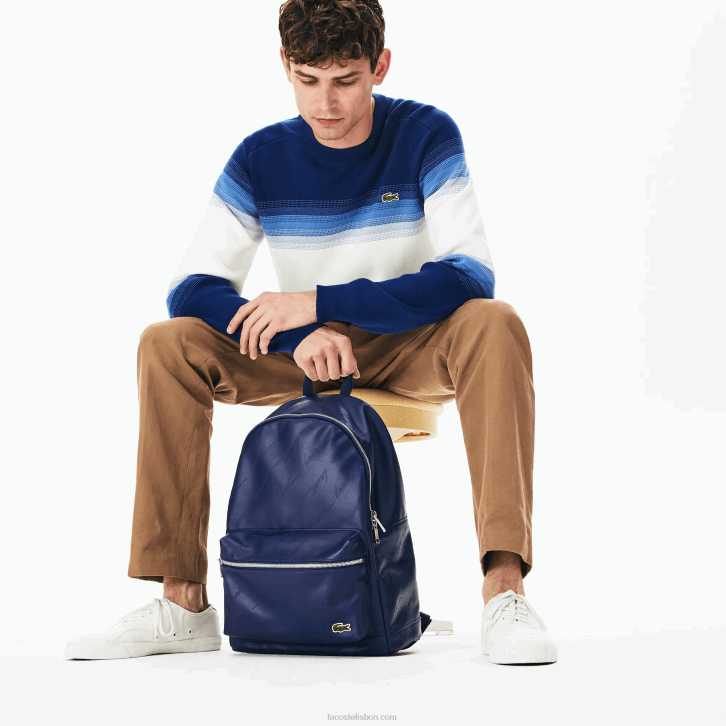homens Lacoste profundidades azuis e62 mochila com zíper com impressão de assinatura ao vivo 08D02047