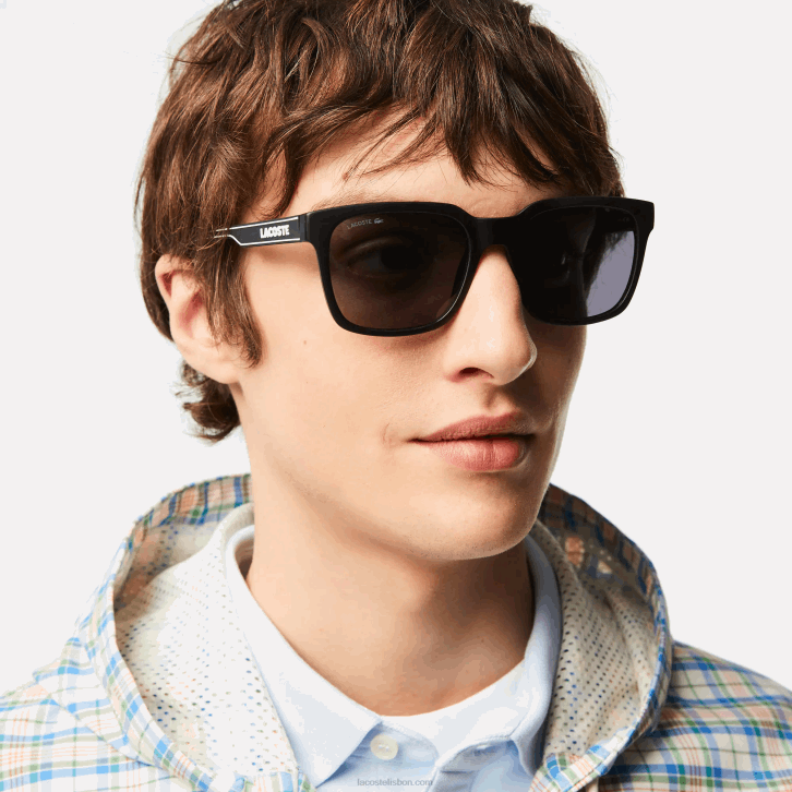 homens Lacoste preto/azul 002 óculos de sol retangular linha ativa 08D02281