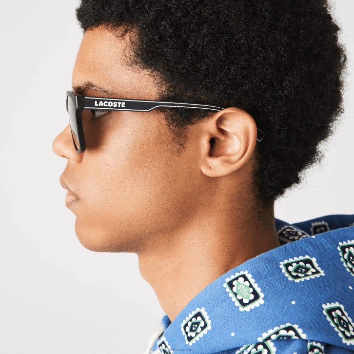 homens Lacoste preto/azul 002 óculos de sol retangular linha ativa 08D02281