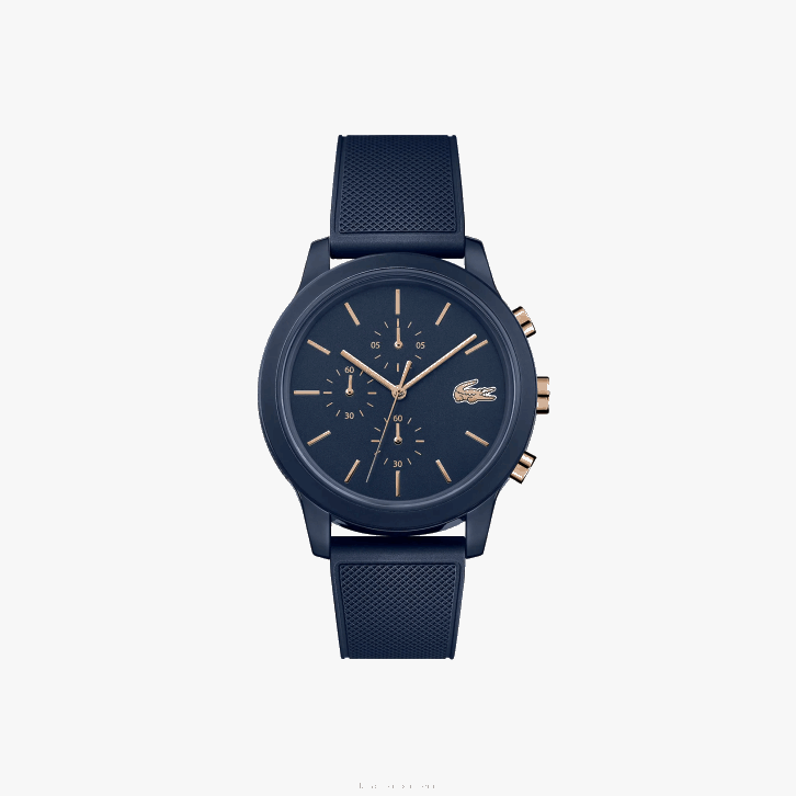 homens Lacoste azul 000 Relógio 12.12 com pulseira petit pique de silicone marinho 08D02314