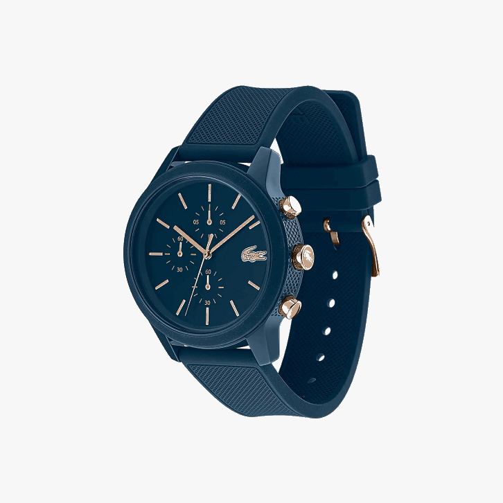 homens Lacoste azul 000 Relógio 12.12 com pulseira petit pique de silicone marinho 08D02314