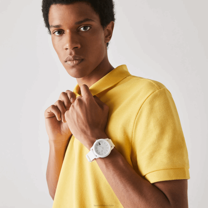 homens Lacoste branco 000 l.12.12 relógio de pulseira de silicone branco 08D02333