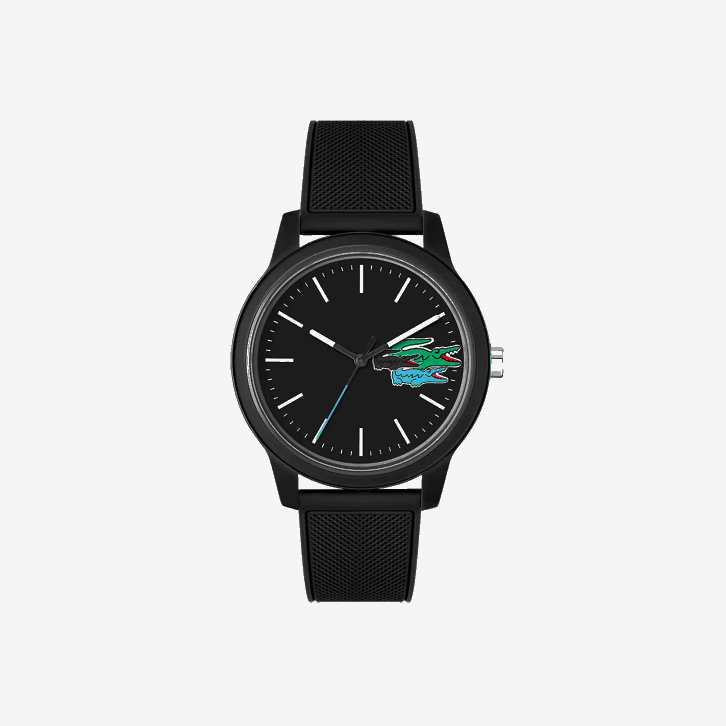 homens Lacoste preto 000 12.12 Relógio de 3 ponteiros - preto com pulseira de silicone 08D02315