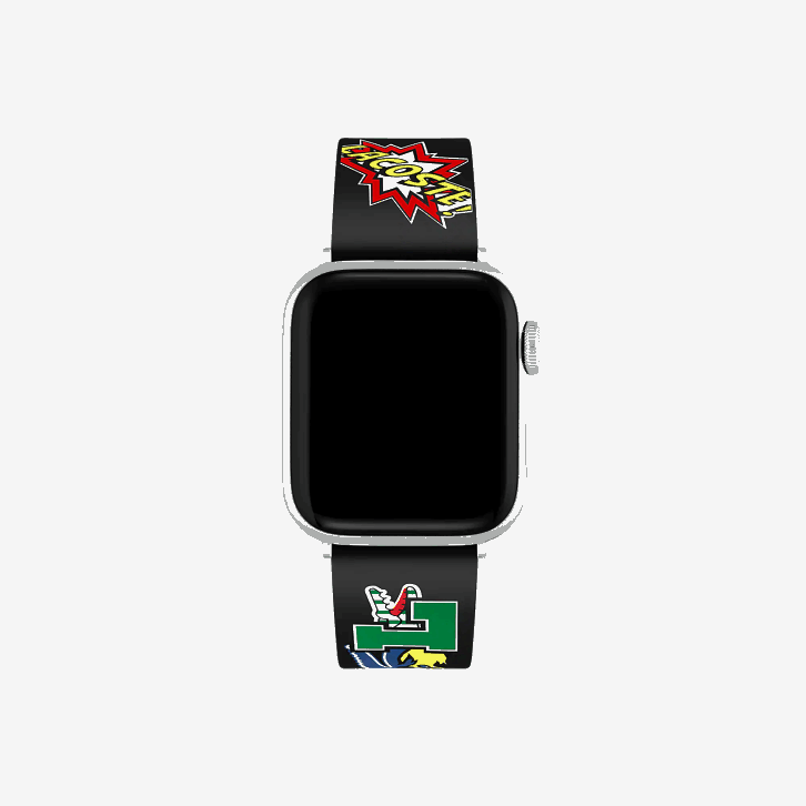 homens Lacoste preto 000 pulseira de relógio de maçã com estampa de quadrinhos de silicone 08D02344