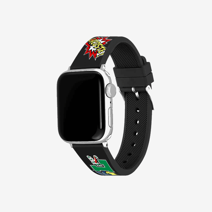 homens Lacoste preto 000 pulseira de relógio de maçã com estampa de quadrinhos de silicone 08D02344