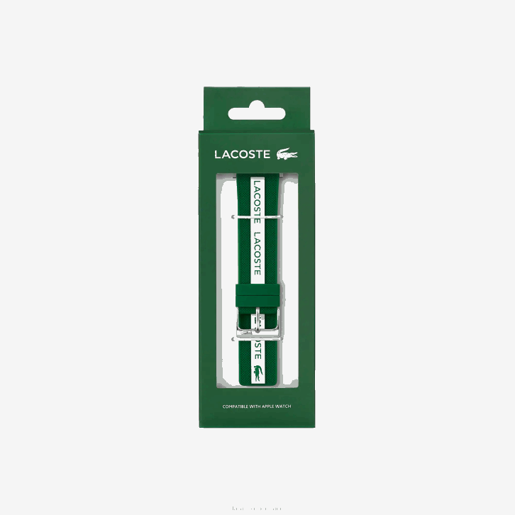 homens Lacoste preto 000 pulseira de relógio de maçã de silicone verde 08D02313