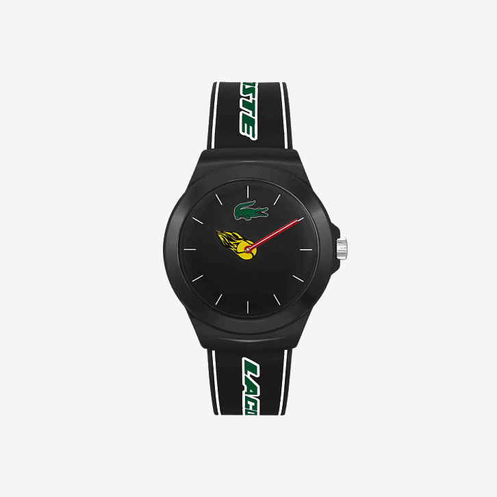 homens Lacoste preto 000 relógio de pulseira de silicone preto neocroc 08D02350