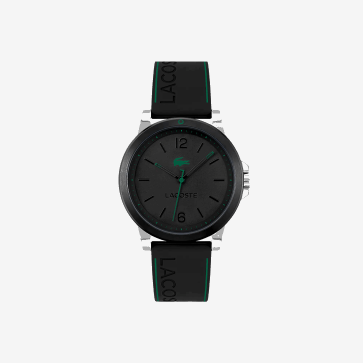 homens Lacoste preto 000 relógio de silicone preto de 3 mãos da corte 08D02156