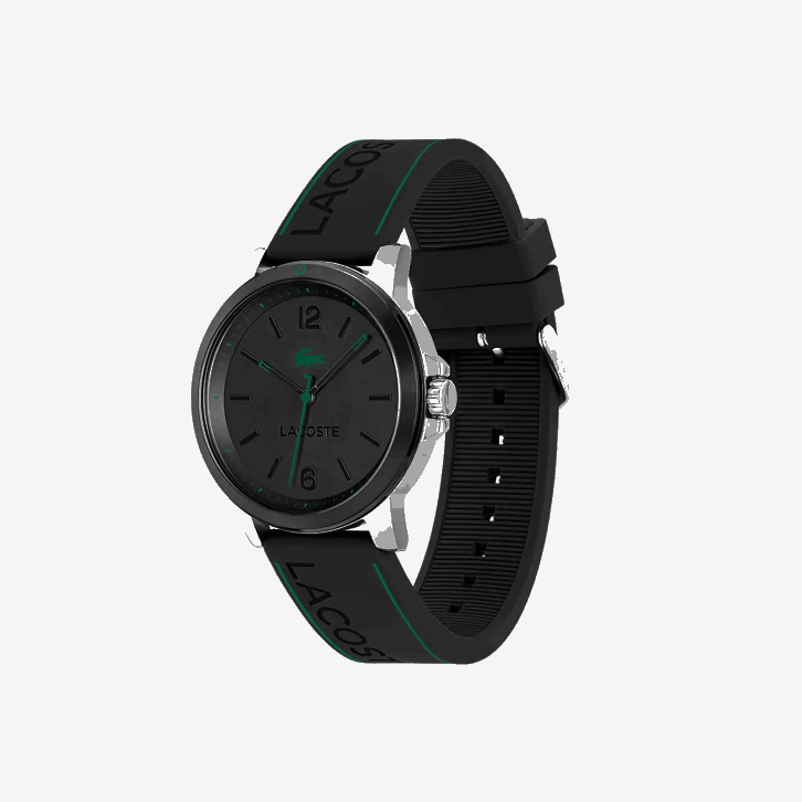 homens Lacoste preto 000 relógio de silicone preto de 3 mãos da corte 08D02156