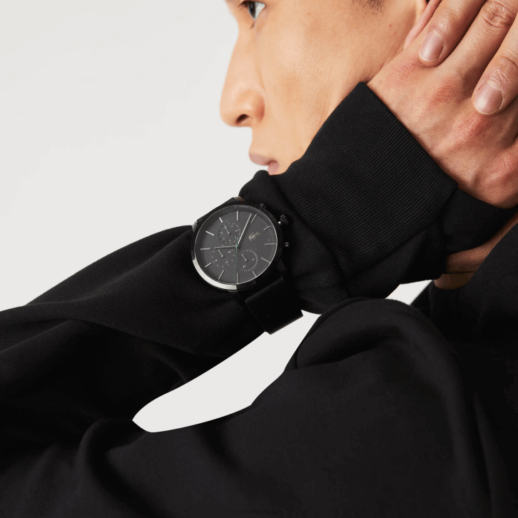 homens Lacoste preto 000 replay relógio de pulseira de couro preto 08D02318