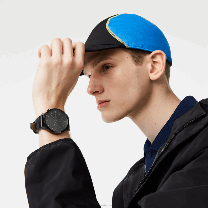 homens Lacoste preto 000 replay relógio de pulseira de couro preto 08D02318