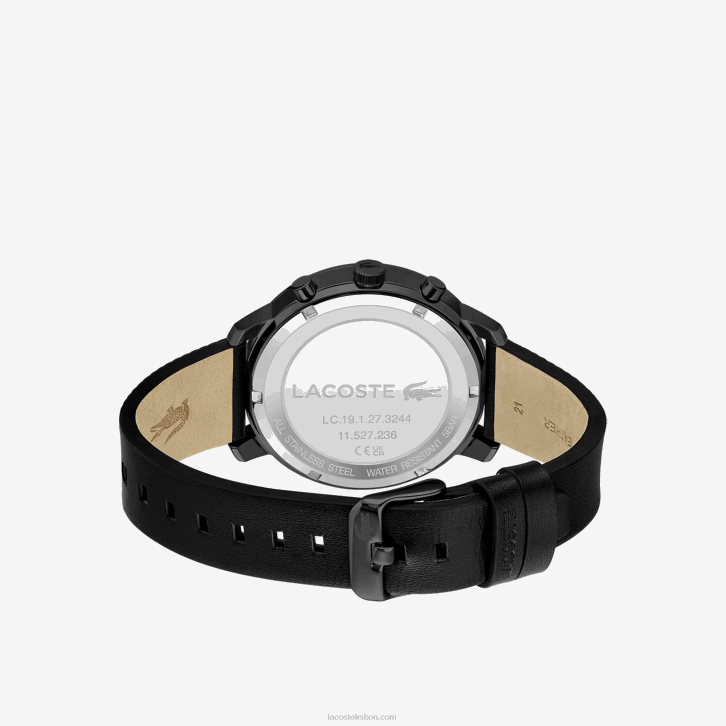 homens Lacoste preto 000 replay relógio de pulseira de couro preto 08D02318