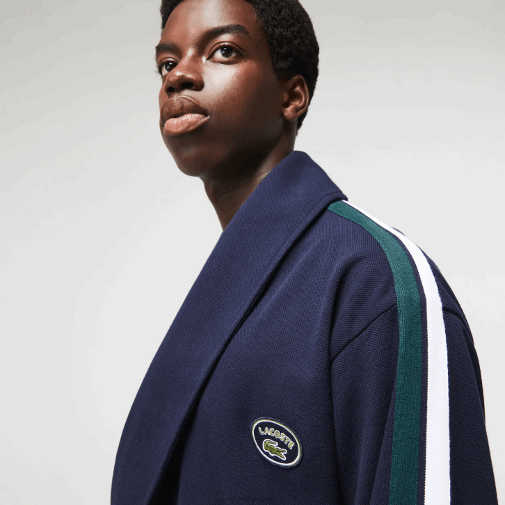 homens Lacoste azul marinho 166 robe de piquê de algodão com emblemas texturizados inspirados no esporte 08D01401