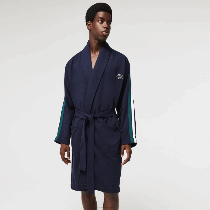 homens Lacoste azul marinho 166 robe de piquê de algodão com emblemas texturizados inspirados no esporte 08D01401