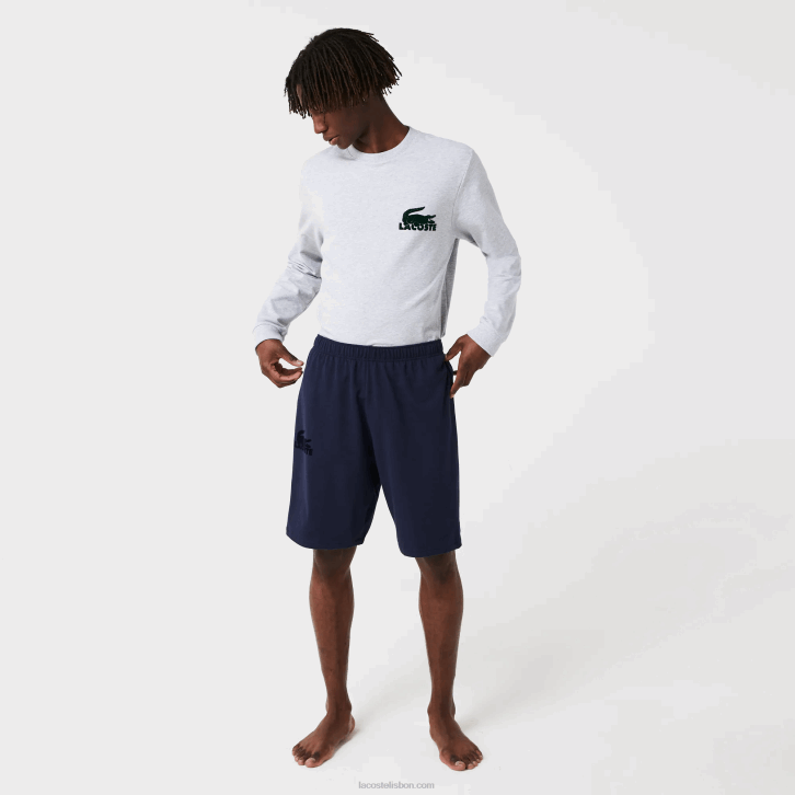 homens Lacoste azul marinho 423 shorts de lã de algodão de crocodilo de veludo 08D01481