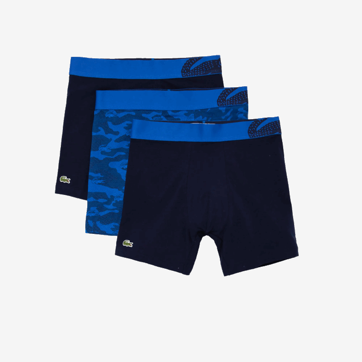 homens Lacoste azul marinho 8w1 cueca boxer com estampa de camuflagem pacote com 3 08D01551