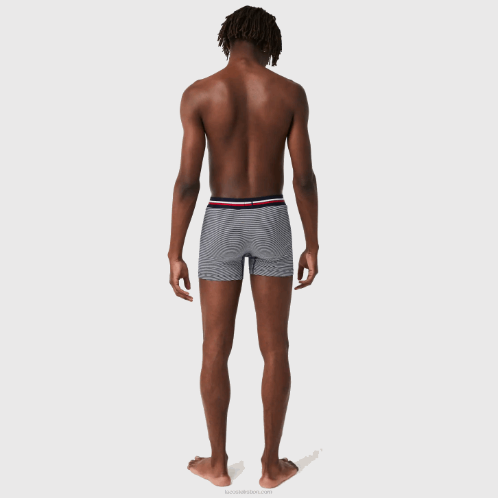 homens Lacoste azul marinho branco 525 cueca boxer de jérsei de algodão elástico longo pacote com 3 08D01424