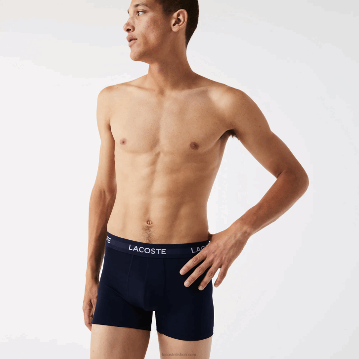 homens Lacoste azul marinho branco vermelho lei baú de microfibra pacote com 3 08D01462