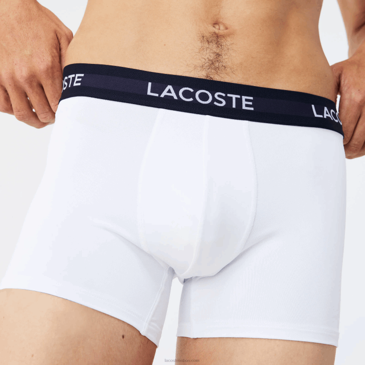 homens Lacoste azul marinho branco vermelho lei baú de microfibra pacote com 3 08D01462