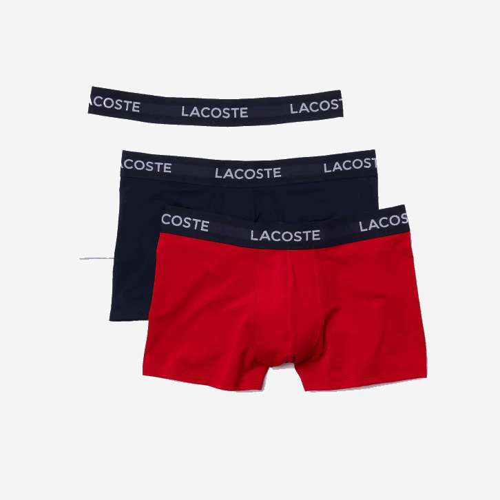 homens Lacoste azul marinho branco vermelho lei baú de microfibra pacote com 3 08D01462