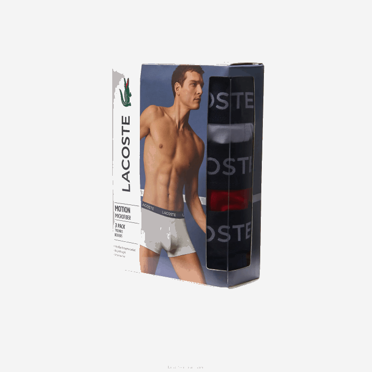 homens Lacoste azul marinho branco vermelho lei baú de microfibra pacote com 3 08D01462