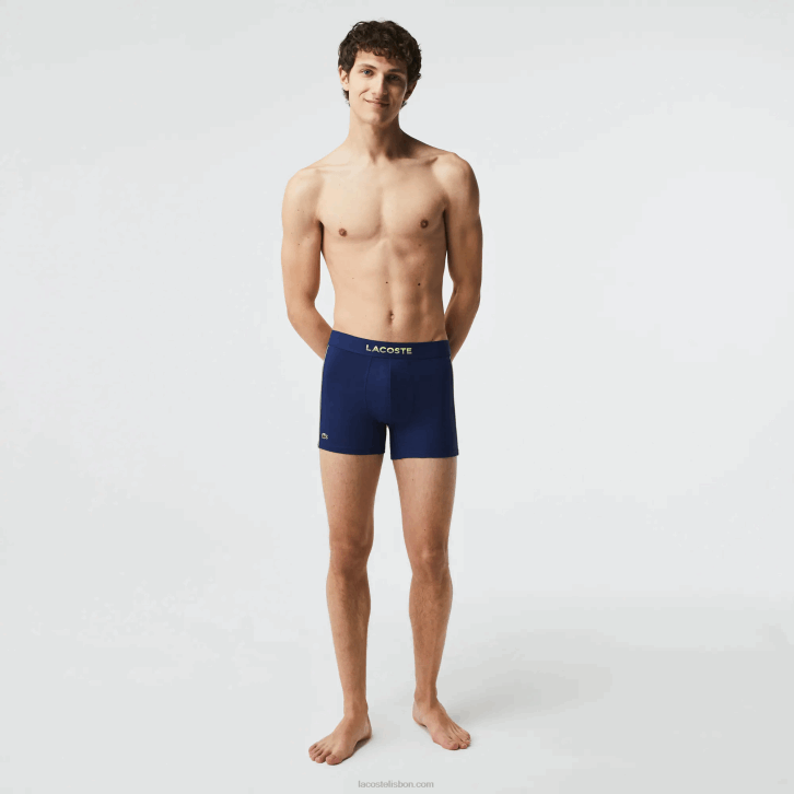 homens Lacoste azul marinho chamativo amarelo 39n tronco de malha técnica respirável 08D01556