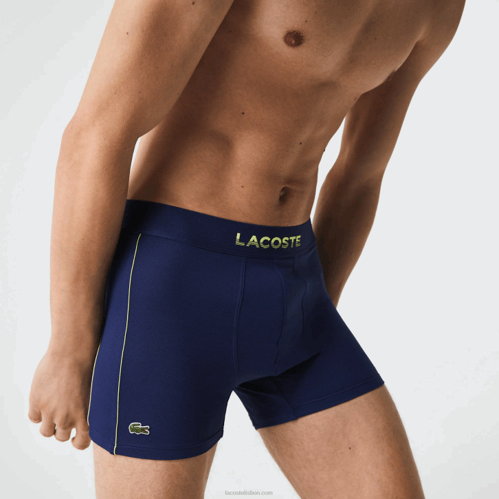 homens Lacoste azul marinho chamativo amarelo 39n tronco de malha técnica respirável 08D01556