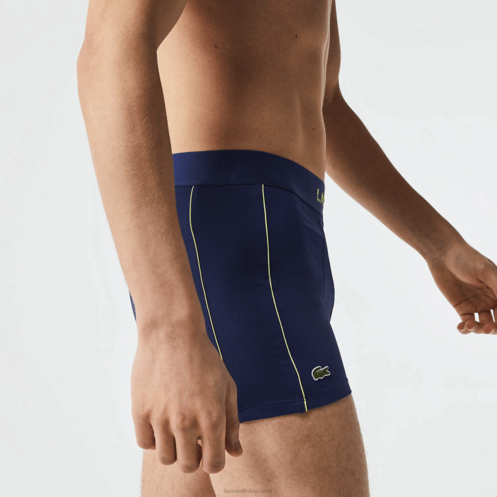 homens Lacoste azul marinho chamativo amarelo 39n tronco de malha técnica respirável 08D01556