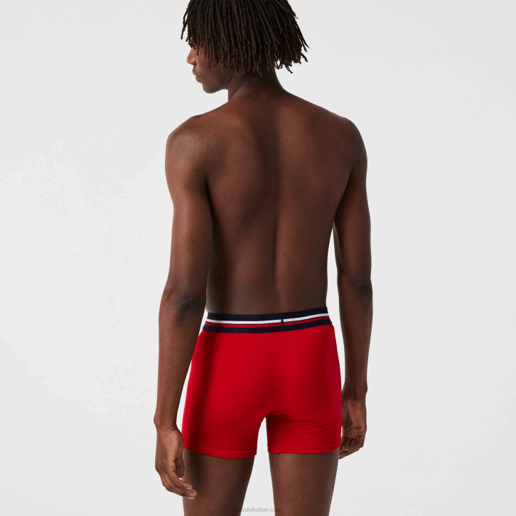homens Lacoste azul marinho cinza chine vermelho w34 cueca boxer longa de algodão com 3 unidades 08D01420