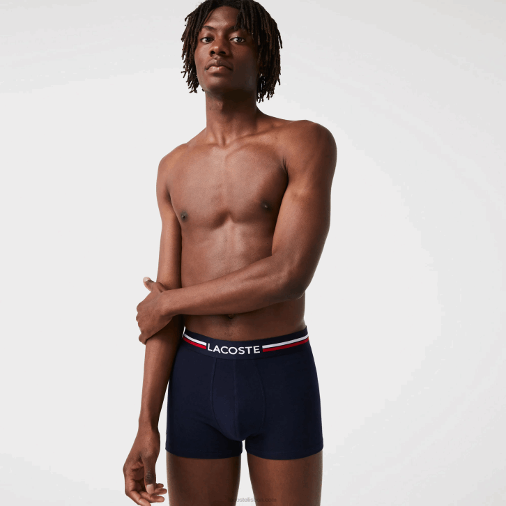 homens Lacoste azul marinho cinza chine vermelho w34 icônico baú com cós tricolor pacote com 3 08D01347