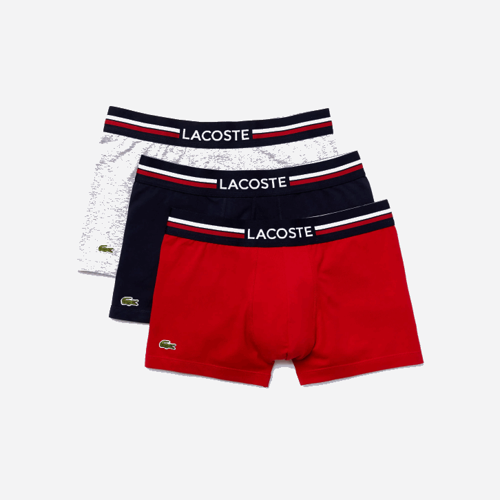homens Lacoste azul marinho cinza chine vermelho w34 icônico baú com cós tricolor pacote com 3 08D01347