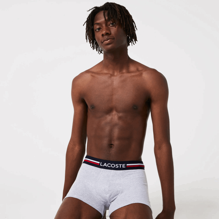 homens Lacoste azul marinho cinza chine vermelho w34 icônico baú com cós tricolor pacote com 3 08D01347