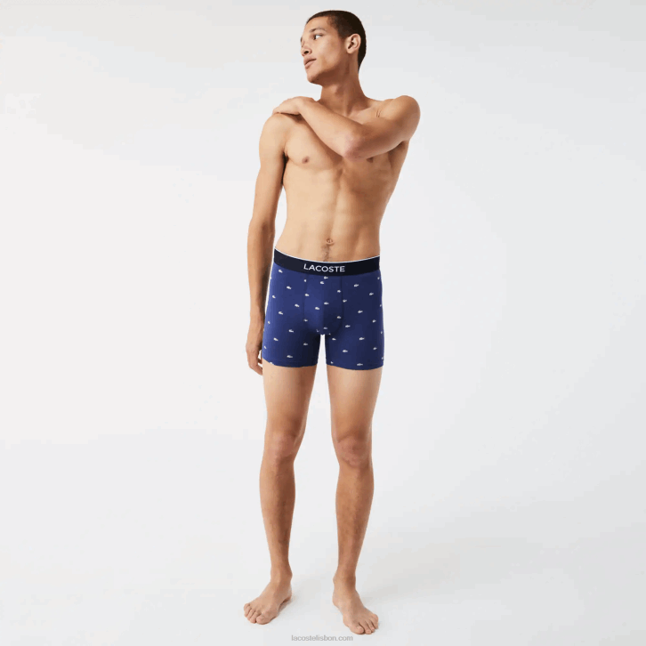 homens Lacoste azul marinho cinza chine vermelho w3t cueca boxer de algodão elástico de cintura de marca pacote com 3 08D01428
