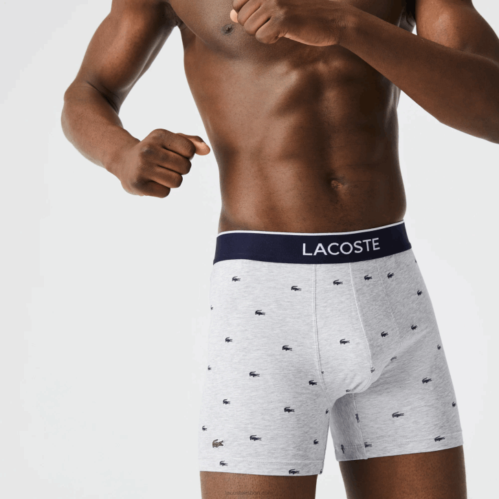 homens Lacoste azul marinho cinza chine vermelho w3t cueca boxer de algodão elástico de cintura de marca pacote com 3 08D01428