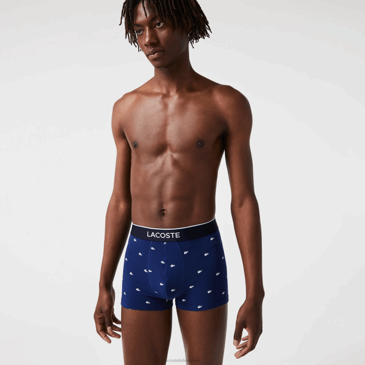 homens Lacoste azul marinho cinza chine vermelho w3t pacote com 3 cuecas boxer de assinatura casual 08D01327