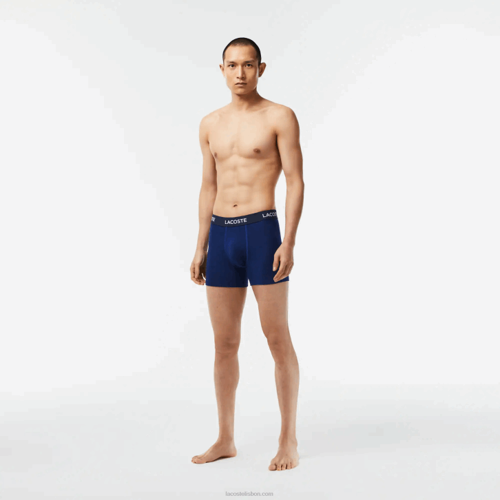 homens Lacoste azul marinho f9f Pacote com 5 boxers de cintura com logo 08D01398