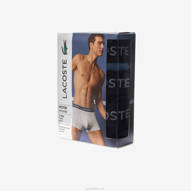 homens Lacoste azul marinho vc baú de microfibra pacote com 3 08D01463