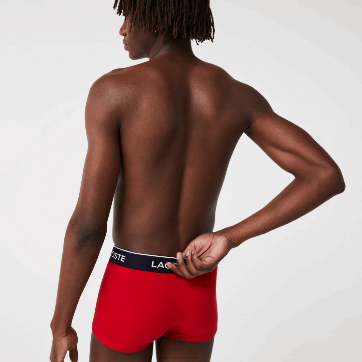 homens Lacoste azul marinho vermelho azul marinho w64 cueca boxer casual com 3 pacotes 08D01610