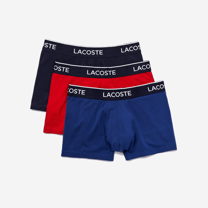 homens Lacoste azul marinho vermelho azul marinho w64 cueca boxer casual com 3 pacotes 08D01610