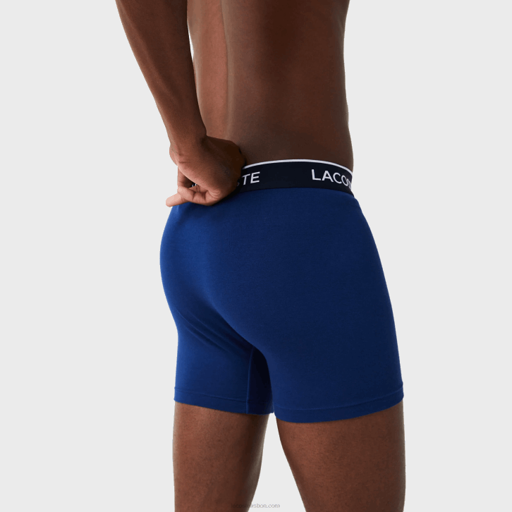 homens Lacoste azul marinho vermelho azul marinho w64 cueca boxer de algodão elástico longo com 3 unidades 08D01404