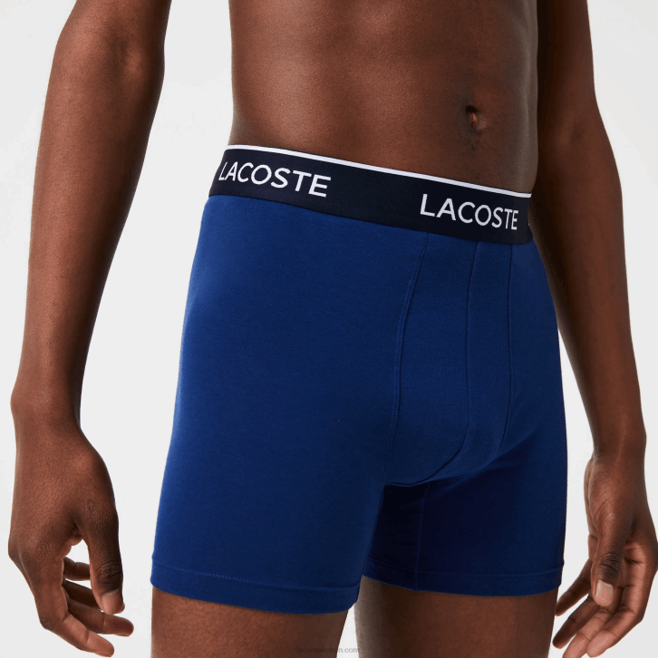 homens Lacoste azul marinho vermelho azul marinho w64 cueca boxer de algodão elástico longo com 3 unidades 08D01404