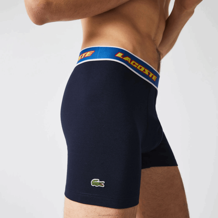 homens Lacoste azul marinho vermelho branco azul lnz cueca boxer com cintura contrastante pacote com 3 08D01565