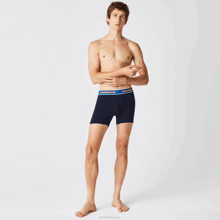 homens Lacoste azul marinho vermelho branco azul lnz cueca boxer com cintura contrastante pacote com 3 08D01565