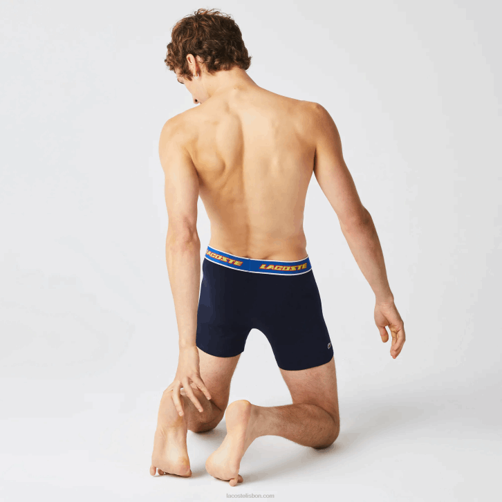 homens Lacoste azul marinho vermelho branco azul lnz cueca boxer com cintura contrastante pacote com 3 08D01565