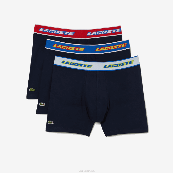 homens Lacoste azul marinho vermelho branco azul lnz cueca boxer com cintura contrastante pacote com 3 08D01565